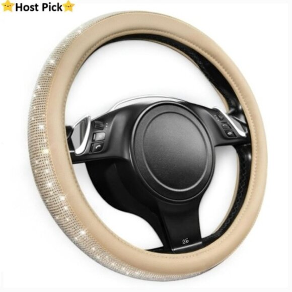 Sparkly Rhinestone Leather Steering Wheel Cover - Universal Fit - Gift Ready NWT - Picture 2 of 9
